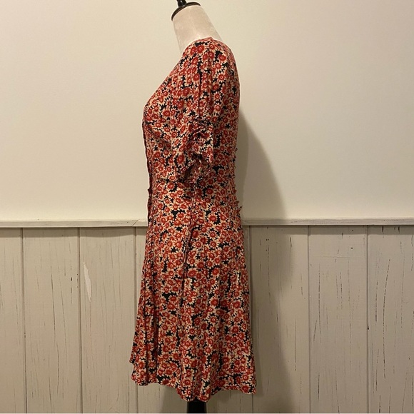 Free People Small Black Lace-up Mini Dress With Red Floral Pattern - Picture 5 of 16